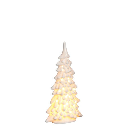 Hvidt grantræ med LED-lys 29 cm højt 