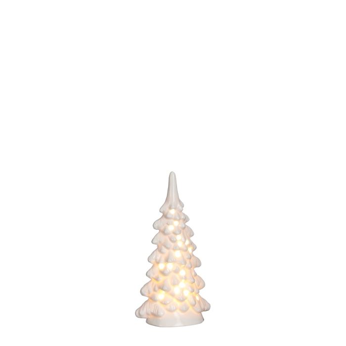 Hvidt grantræ med LED-lys 18 cm højt 