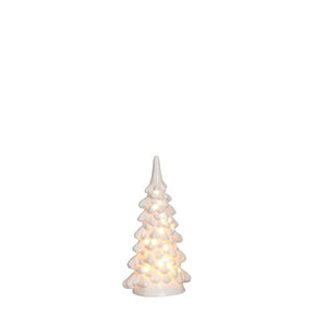 Hvidt grantræ med LED-lys 18 cm højt 