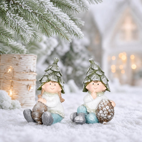 Sitting winter children with cone hats