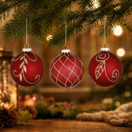 Dark red Christmas balls with gold pattern