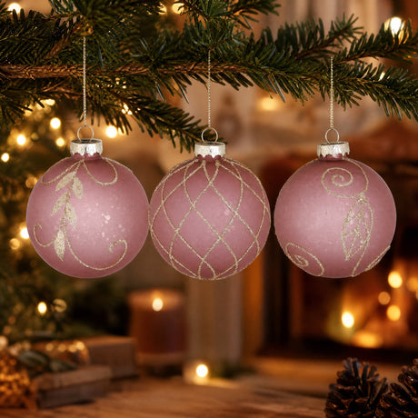 Lilac Christmas balls with gold pattern