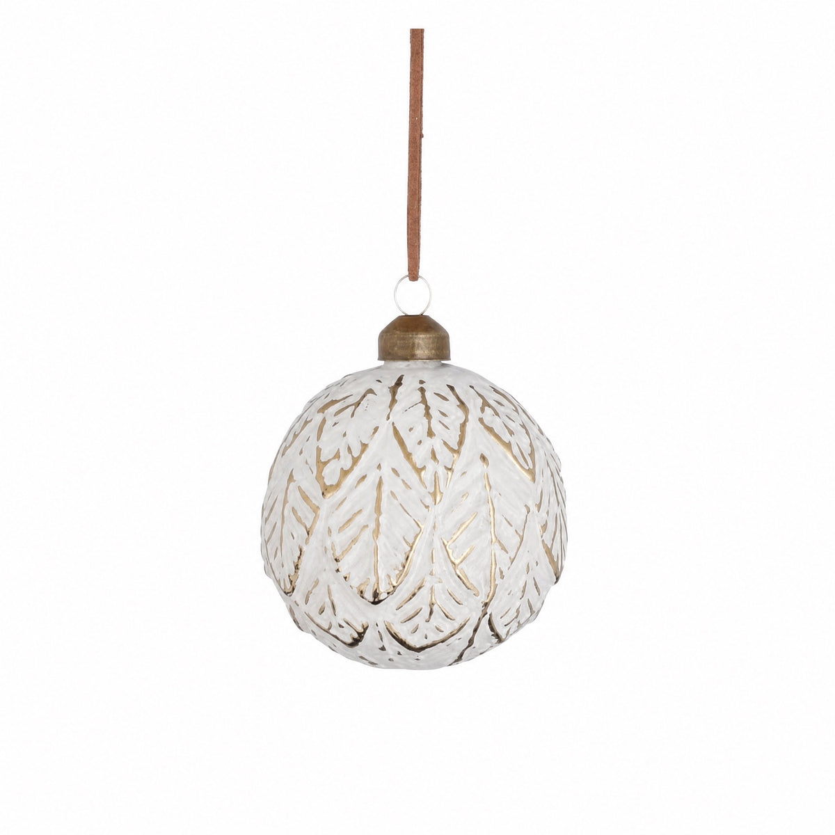 White Christmas ball with leaf pattern