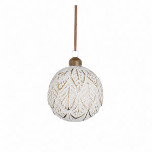 White Christmas ball with leaf pattern