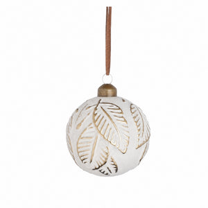 White Christmas ball with leaf pattern