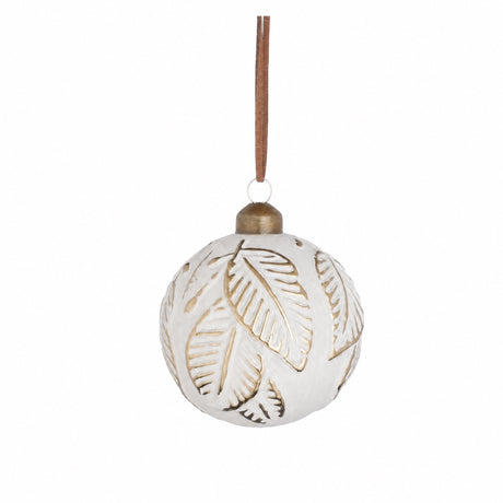 White Christmas ball with leaf pattern