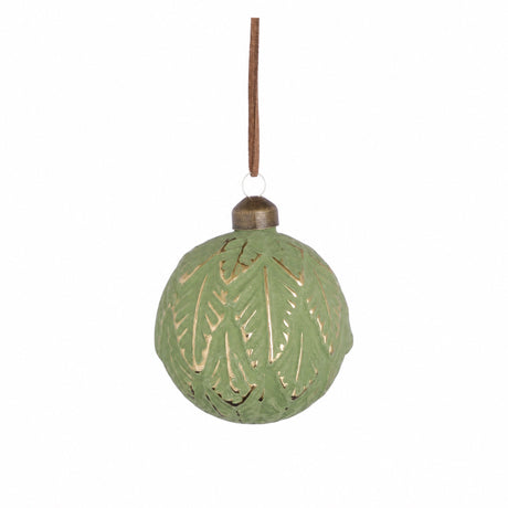Green Christmas ball with leaf pattern
