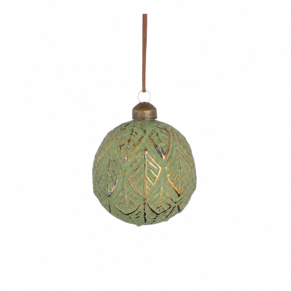 Green Christmas ball with leaf pattern