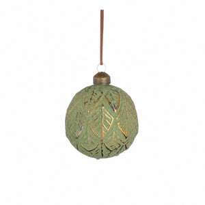 Green Christmas ball with leaf pattern