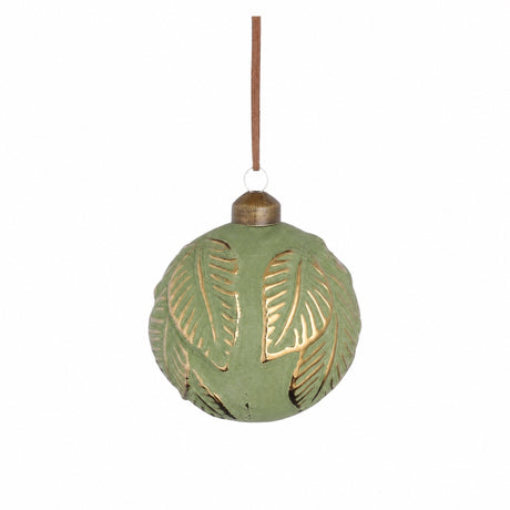 Green Christmas ball with leaf pattern