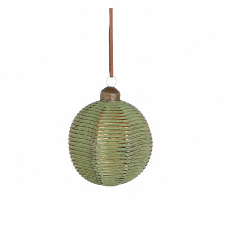 Green Christmas balls with golden pattern