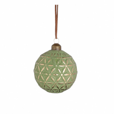 Green Christmas balls with golden pattern