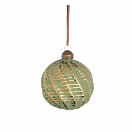 Green Christmas balls with golden pattern