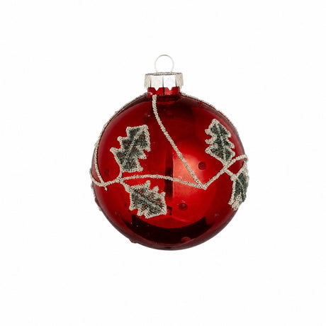 Red Christmas balls with leaves