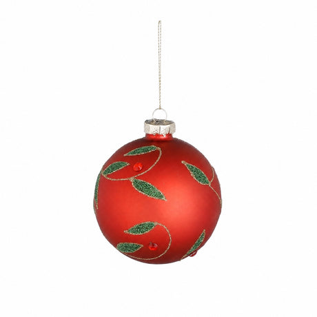 Red Christmas balls with leaves