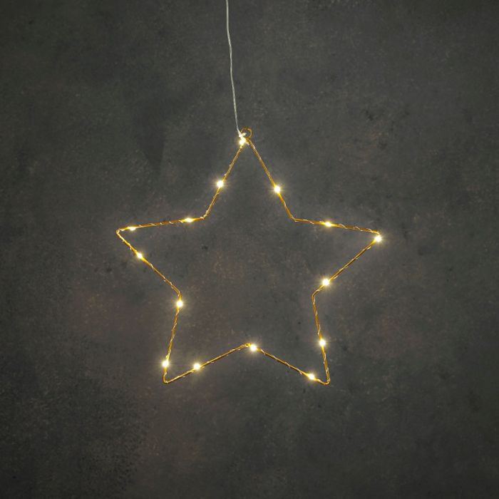 Guldfarvet stjerne med lys 34 cm i dia