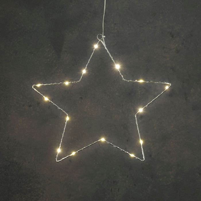 Sølvfarvet stjerne med lys 45 cm i dia