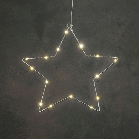 Sølvfarvet stjerne med lys 45 cm i dia