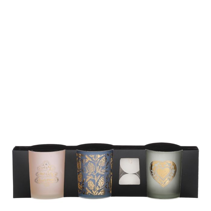 Fyrfadsstager 3-pak jul hvid blå grøn