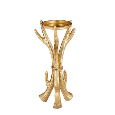 Lysestage med gevirer guldfarvet 32 cm høj