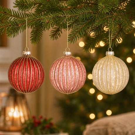 Christmas balls with golden stripes