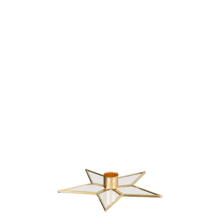 Stjernelysestage i guldfarvet med glas