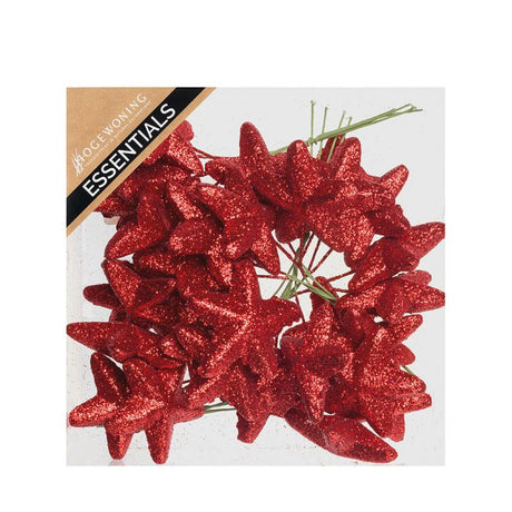 Glitterstjerner på wire røde 13 cm