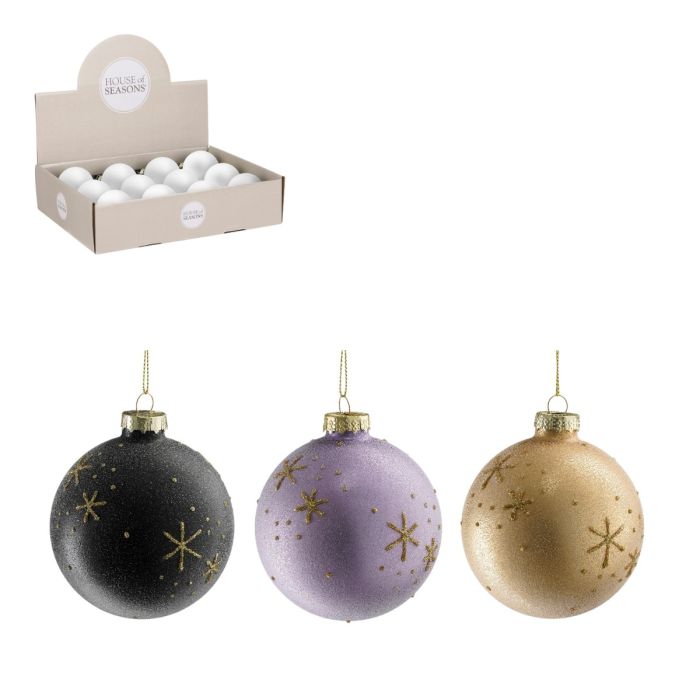 Julekugle med guldglimmer snefnug 8 cm i dia