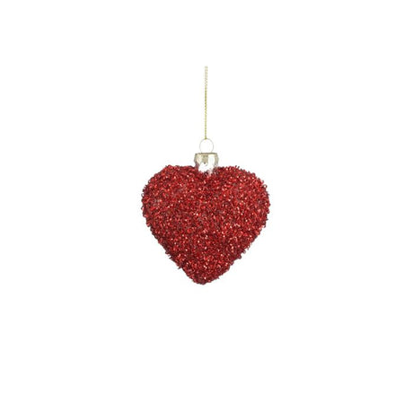 Julekugle Hjerte med perler rødt