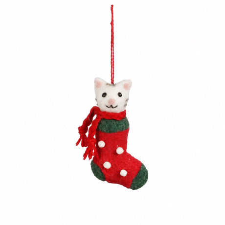 Christmas stocking with cat in felt