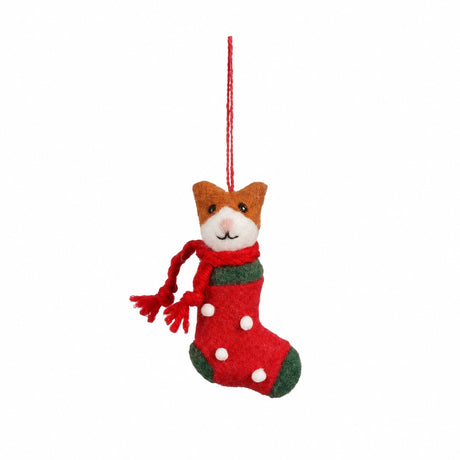 Christmas stocking with cat in felt