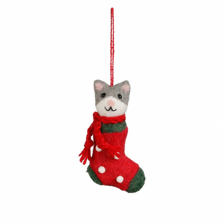 Christmas stocking with cat in felt