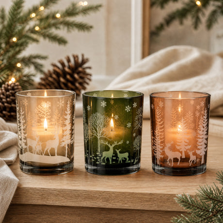 Tealight holder winter forest 10 cm in diameter