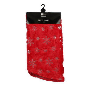 Juletræstæppe rødt med snefnug