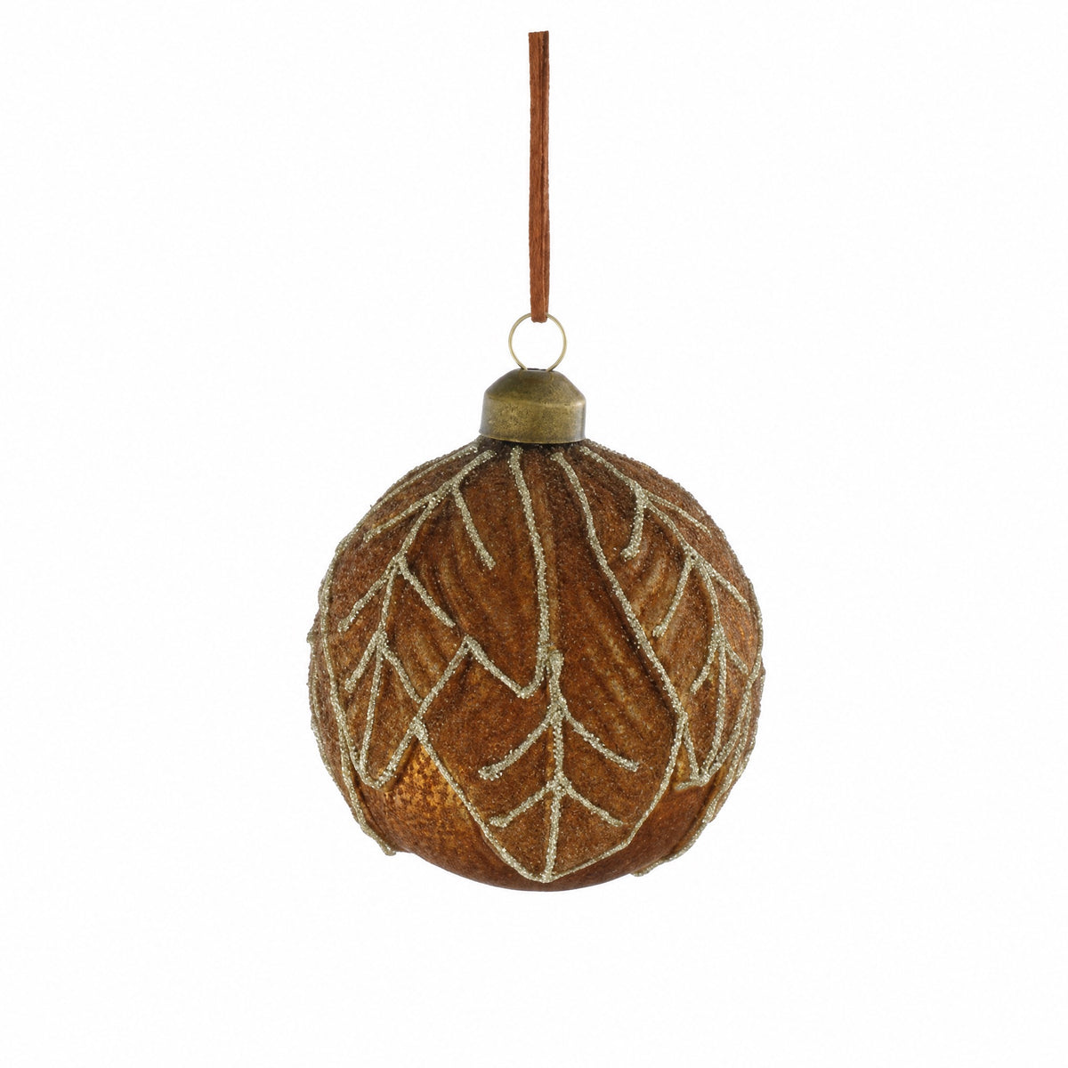 Christmas bauble brown with leaf pattern