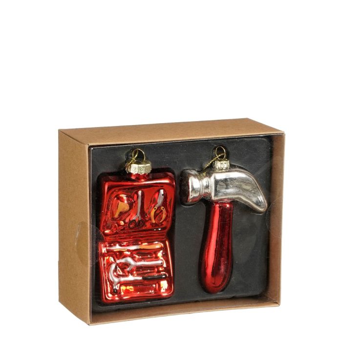 Set of Christmas baubles with tools