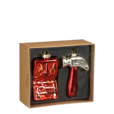 Set of Christmas baubles with tools
