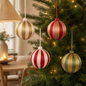 Christmas baubles with stripes 10 cm in diameter