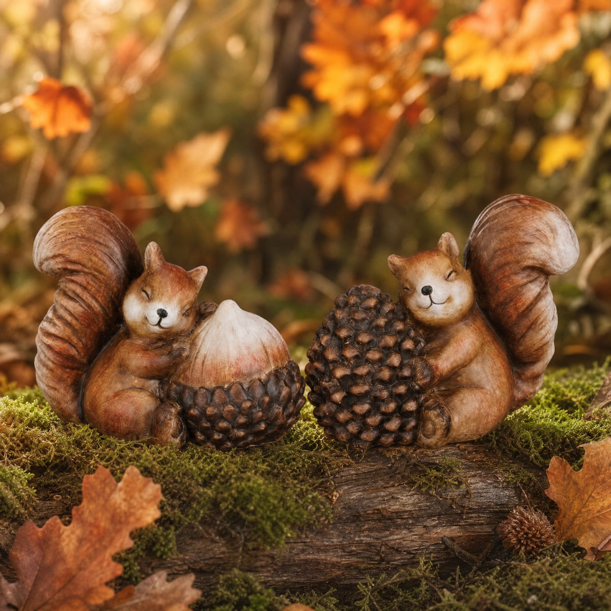 Squirrel with pine cone/acorn 11 cm high