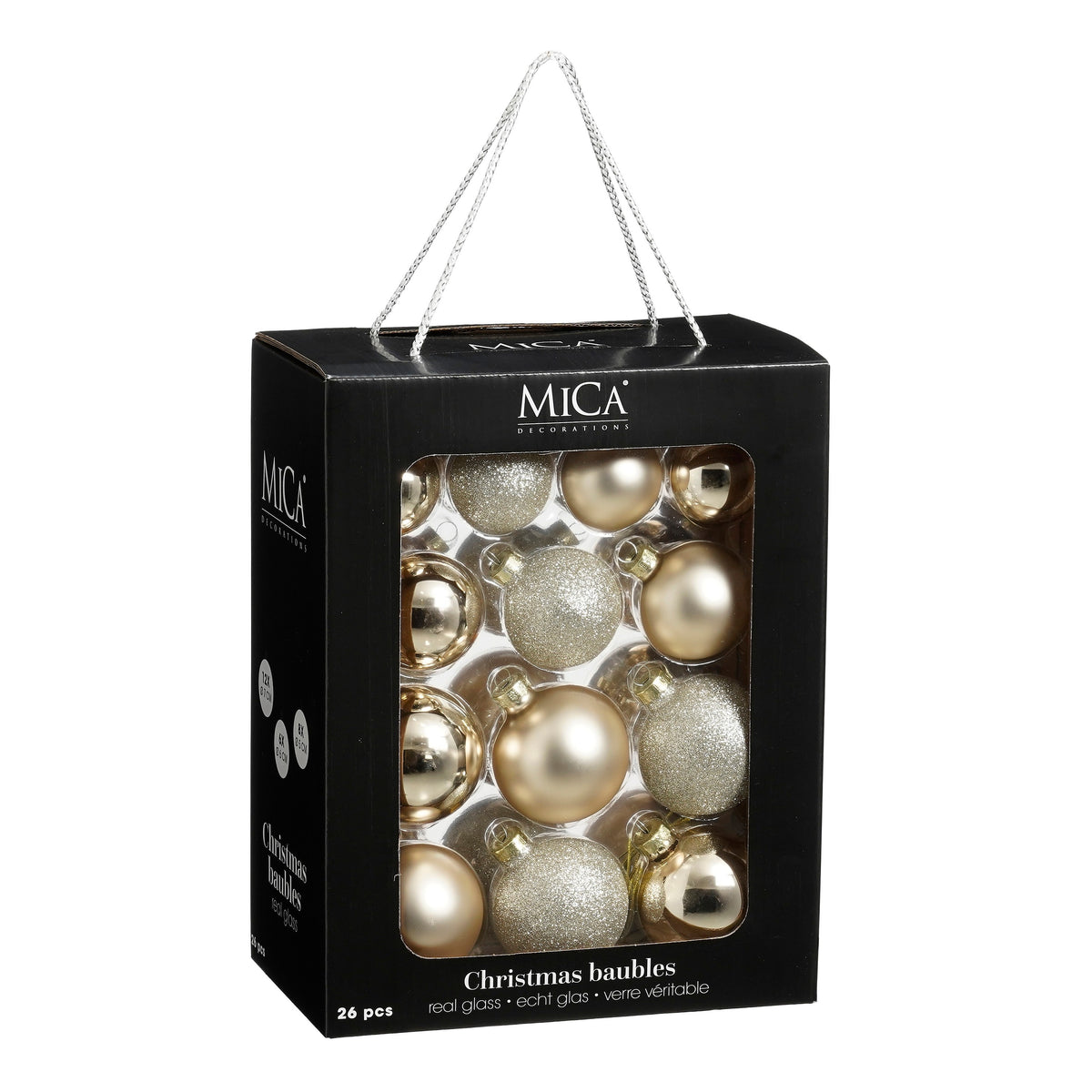 Set of 26 cream-colored glass Christmas baubles