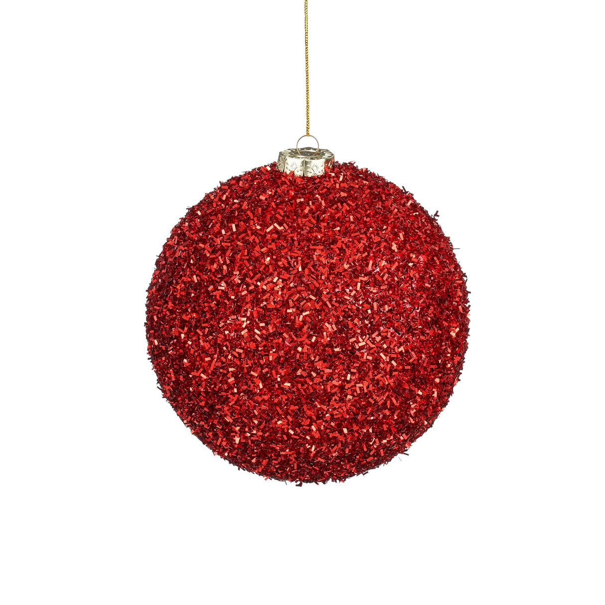 Stor Julekugle rød glitter 15 cm i dia