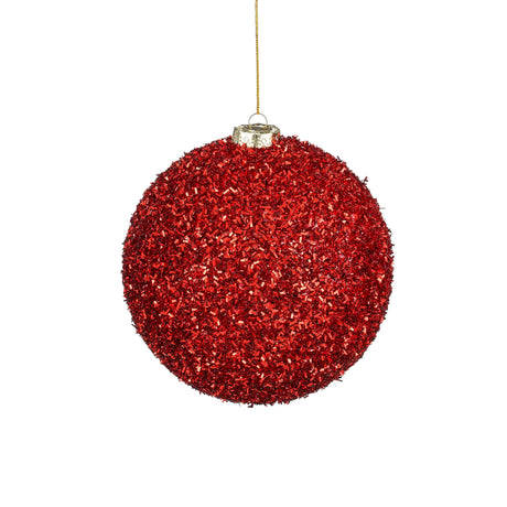 Large red glitter Christmas bauble, 15 cm diameter