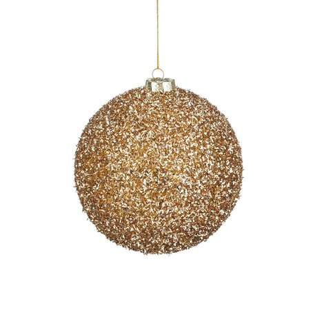 Large gold glitter Christmas bauble, 15 cm diameter