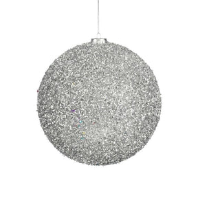 Stor Julekugle sølv glitter 20 cm i dia
