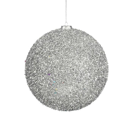 Stor Julekugle sølv glitter 20 cm i dia