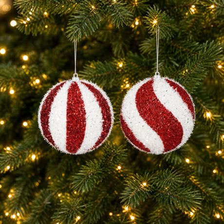 Striped Christmas baubles in glitter