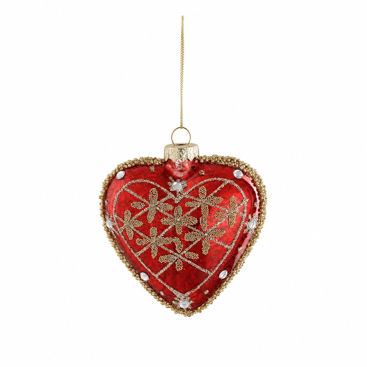 Red glass Christmas heart with decorations