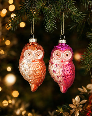 Christmas bauble Owl orange/pink
