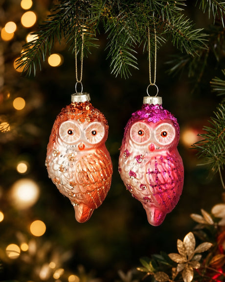 Christmas bauble Owl orange/pink