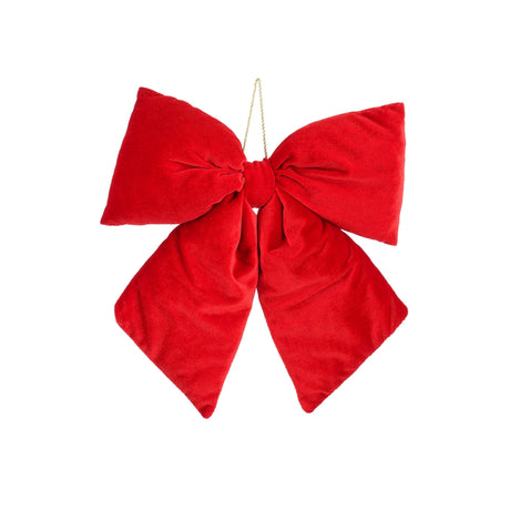 30 cm wide red velour bow with hanging cord